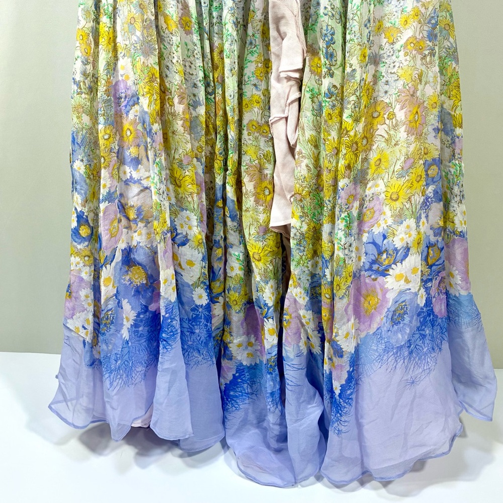 Zimmermann Floral Ruffle Linen & Silk Gown Maxi Dress Blue Meadow US 10 NWT - Picture 14 of 14